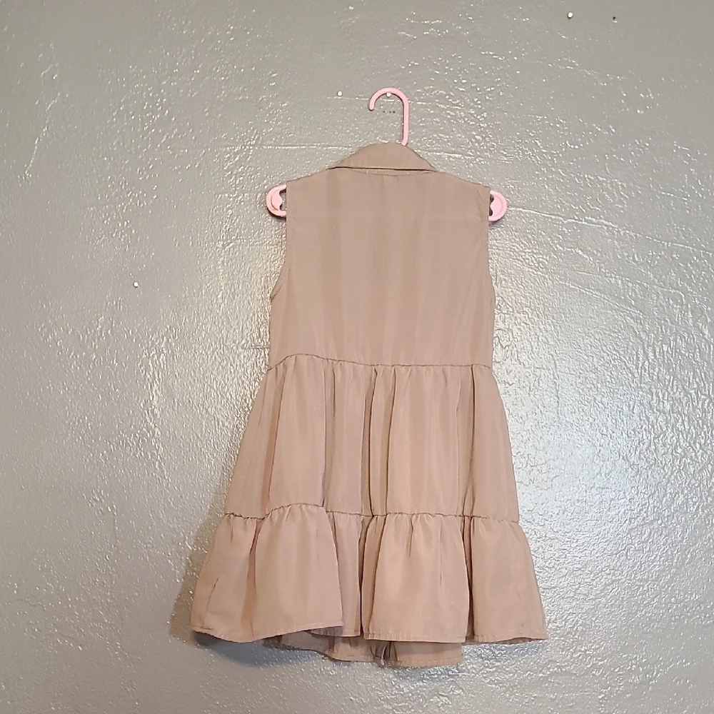 Stella Tweed Girls Tan Chic Cute Sleeveless Tiered Sundress Small EUC Button Up - Picture 2 of 10